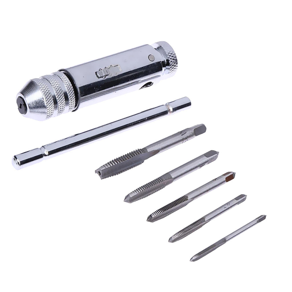 Adjustable T-Handle Ratchet Tap Wrench + M3 M4 M5 M6 M8 Screw Thread Taps