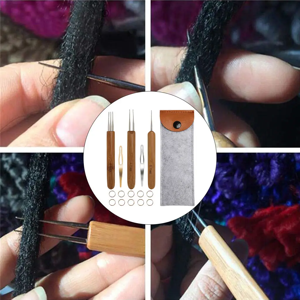 5Pcs Crochet Hook Bamboo Handle Hook Dreadlock Crochet Bamboo Handle Hook 0.75mm Hooks Needle For Dreadlocks