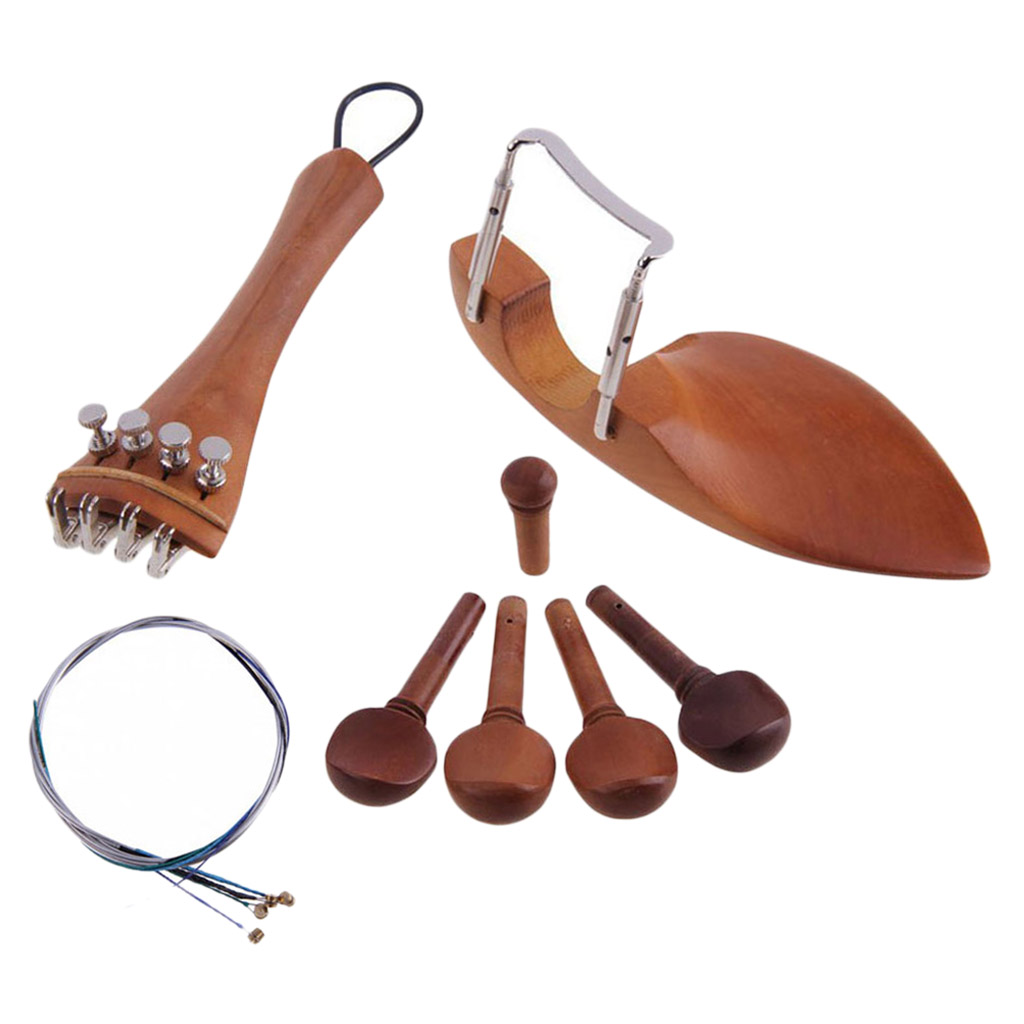 Tooyful 4/4 Violin Parts Accessories Jujube Wood Chin Rest Tailpiece Fine Tuner Tuning Peg Tailgut Endpin Strings Kit DIY