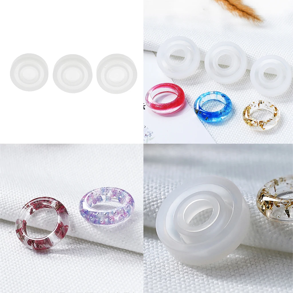 3 pcs Flexible Durable Silicone DIY Ring Mold Making Resin Casting Jewelry Rings Mould Handmade Dried Flower Decorative Crafts