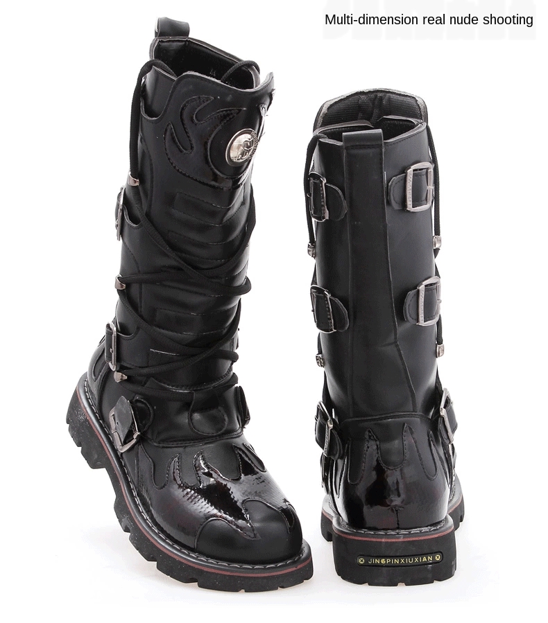 Genuine Leather Men's Motorcycle Boots Knee High Punk Tactical Tactical Boots Winter Snow Boots New Male Rock Half Boots
