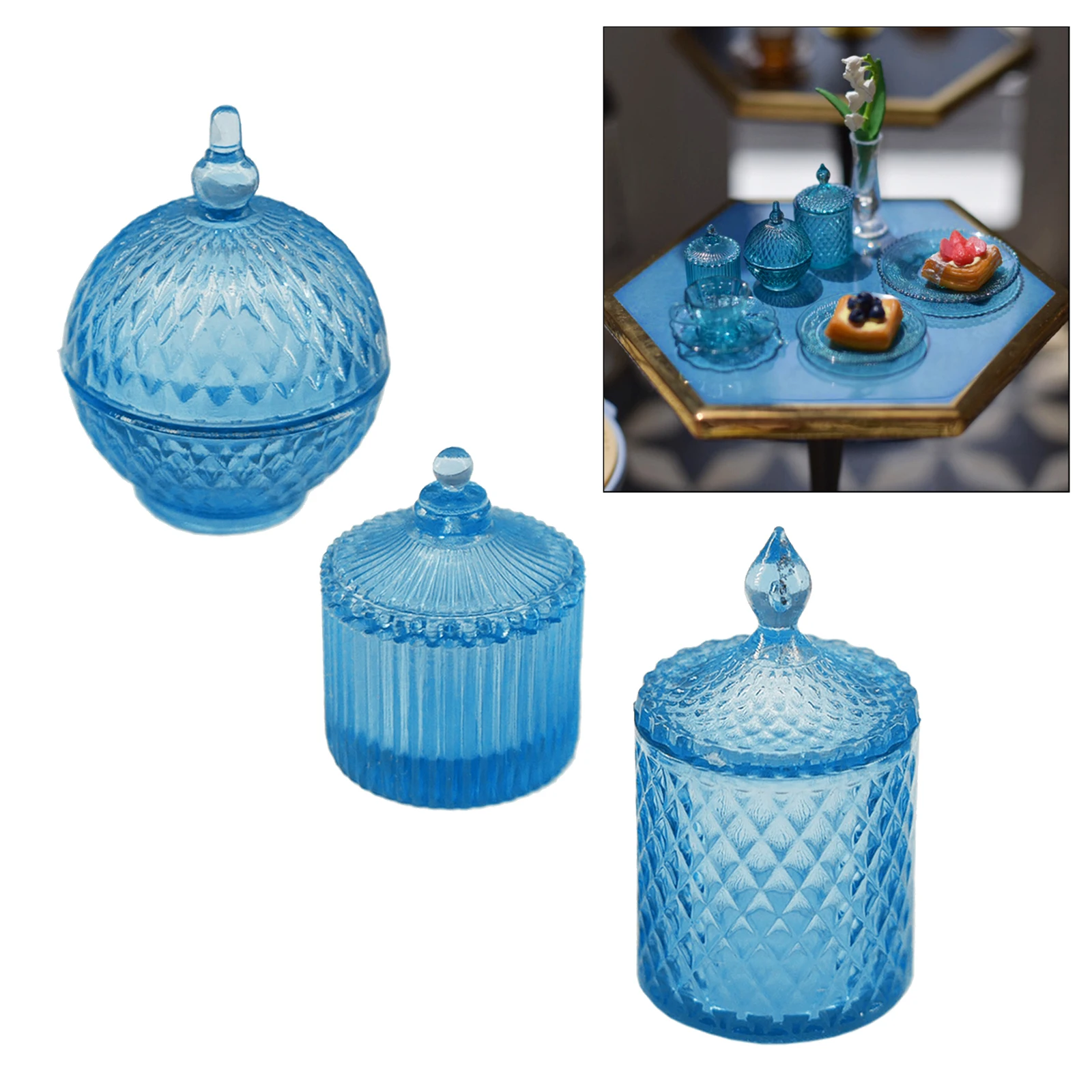 3pcs Miniature Candy Jars Cups Bottles Set Dollhouse Glassware