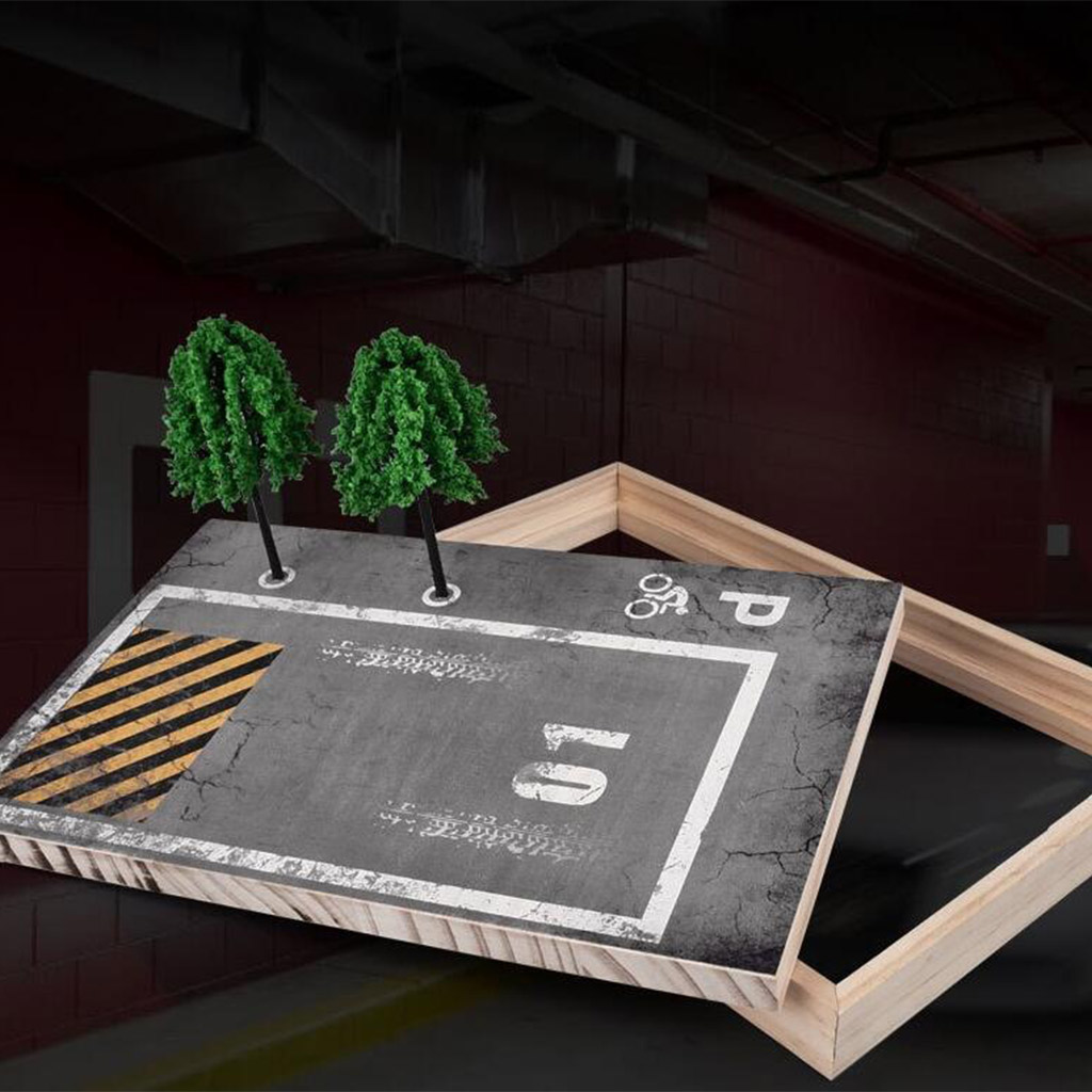 DIY 1:24 Parking Station Model Toy Car Diorama Scene Garage Model Scene with Tree Display Scenery Photo Background