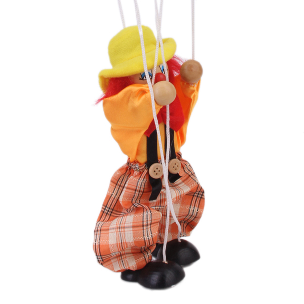 Wooden Durable Functional Clown Marionette Kids Children Puppet Toy