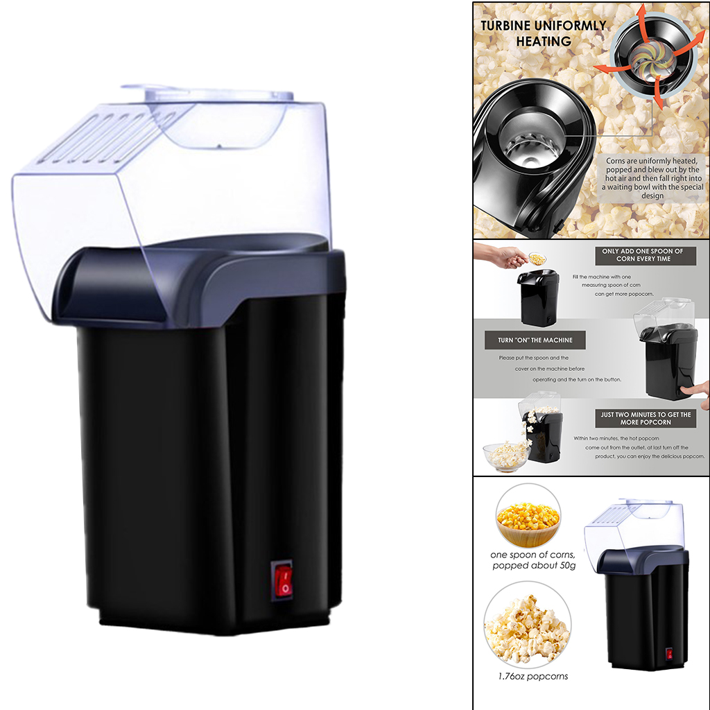 Small 1200W Hot Air Popcorn Popper Maker Machine with Measuring Cup, 3 Min Fast Popping -EU