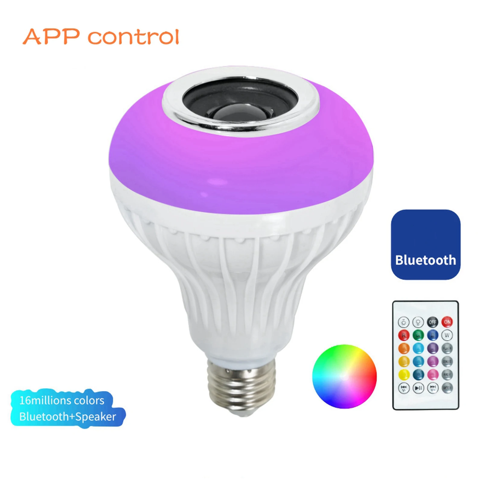Smart E27 12W Ampoule LED Bulb RGB Light Wireless Bluetooth Audio Speaker Music Playing Lamp with APP and Remote Control