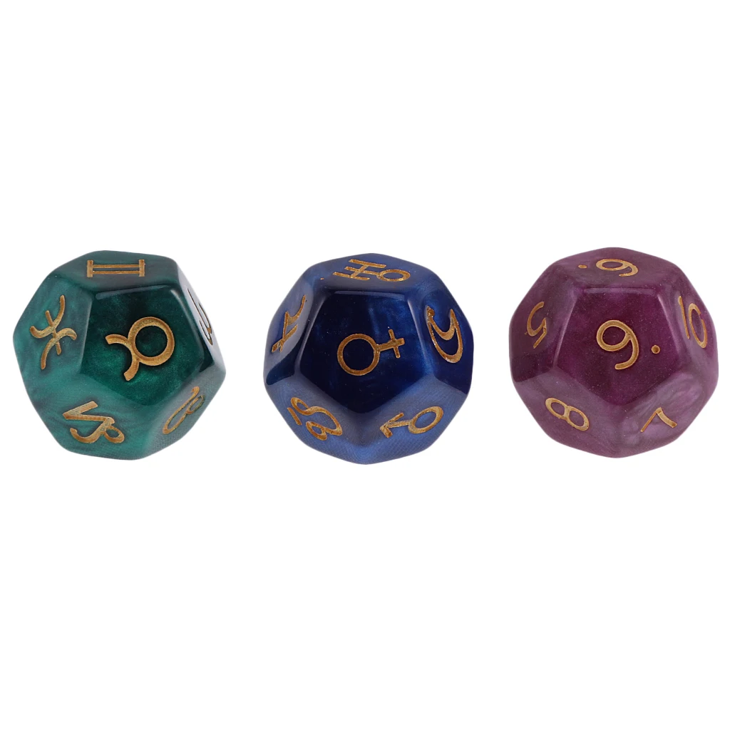 3pcs D12 Astrology Dice12-Sided Role Playing Game Accessories Constellation Activities Party Supplies Entertainment Board Game