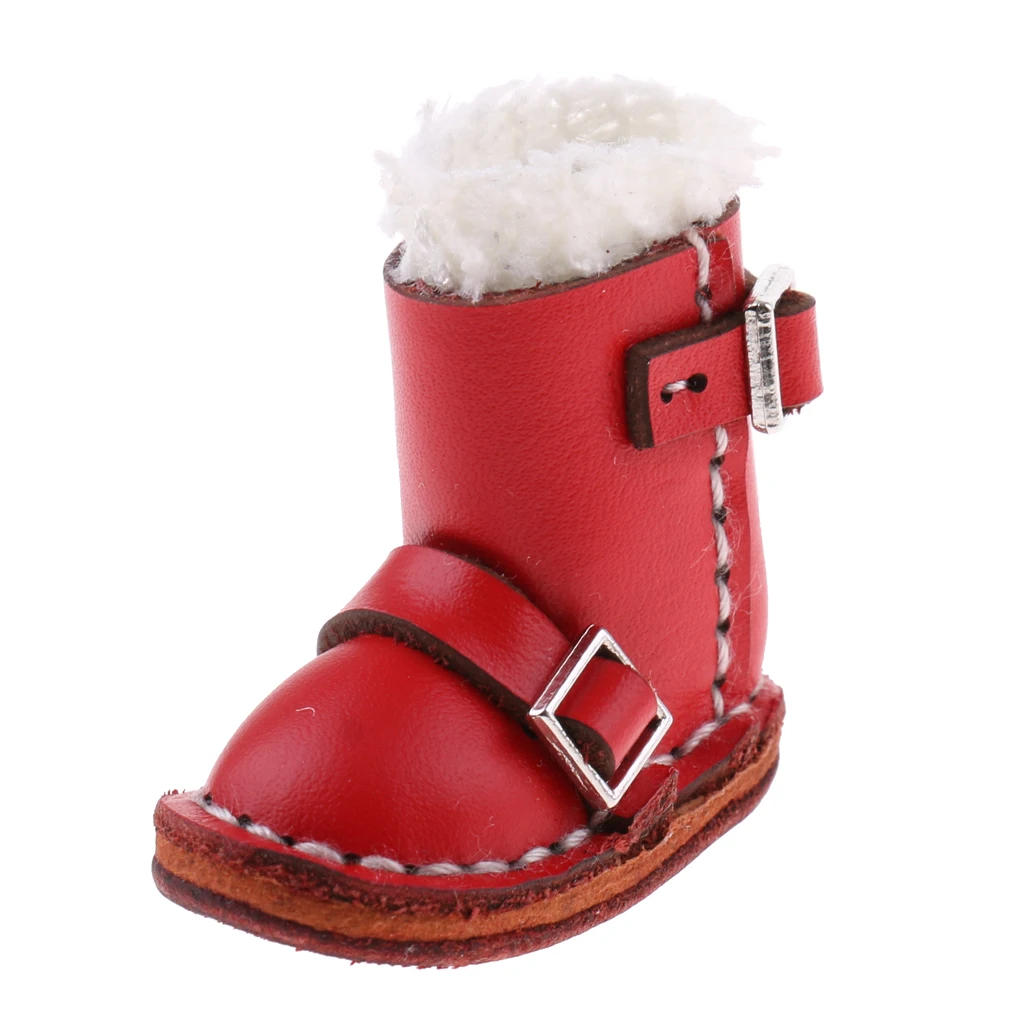 Handmade Fashion Shoes Red PU Leather Winter Boots for 1/6 Blythe Doll