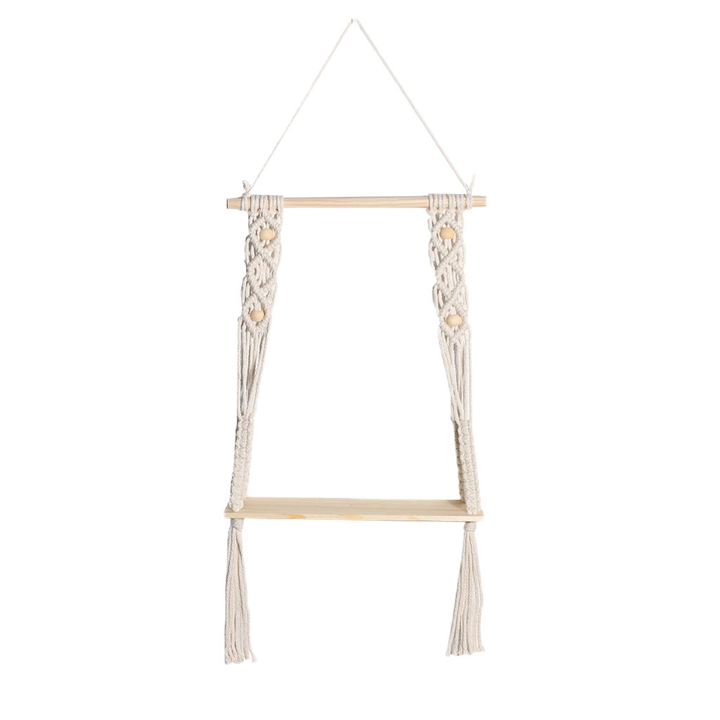 Chic Macrame Wall Hanging Shelf Woven Display Rack Home Storage Magazines Flower Pot Wood Shelf Hanger Organizer Decor