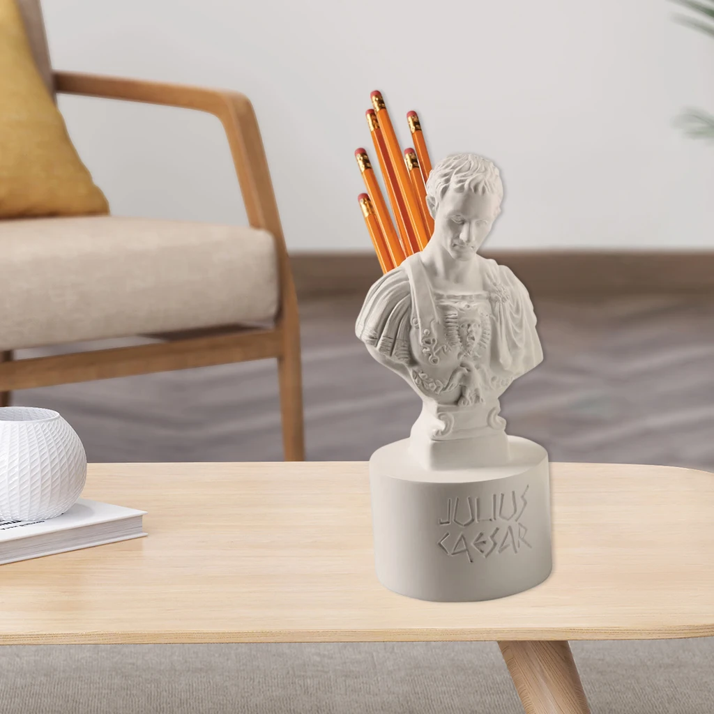Resin Julius Caesar Figurine Pen Holder Stationery Organizer Container for Home Office Room Desktop Gift Decor Supplies