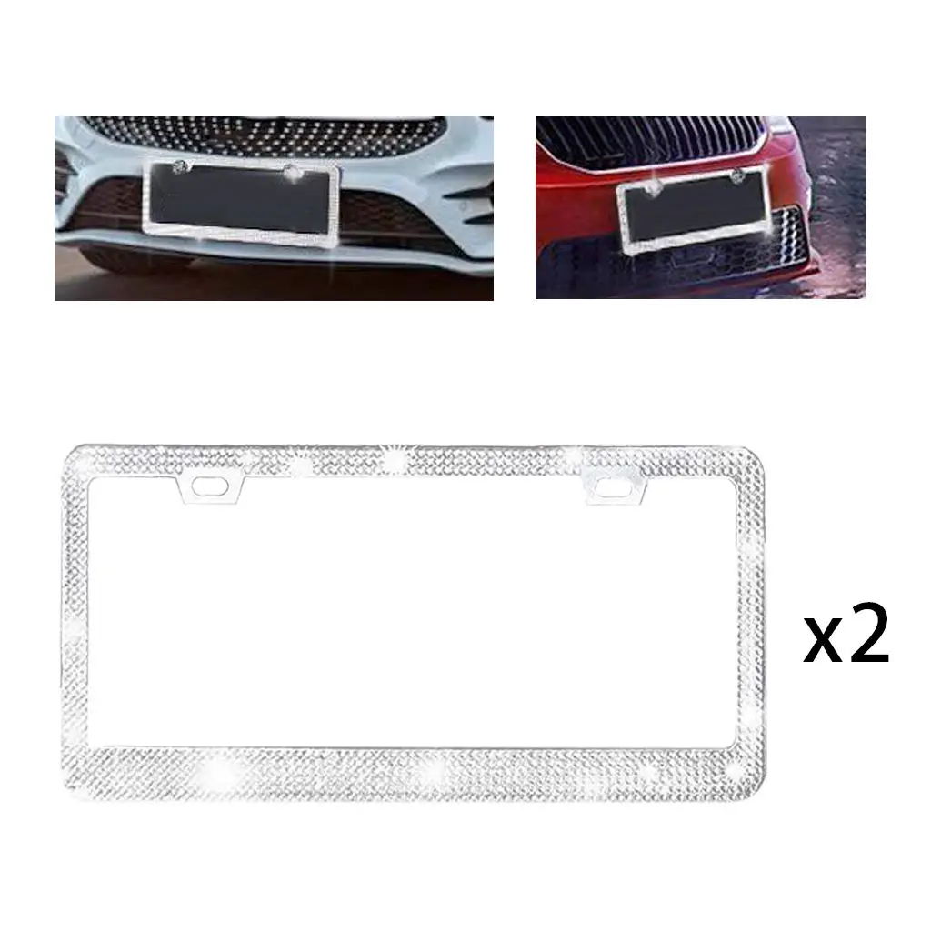 2 Clear Diamond Bling Crystals Chrome License Plate Frames for Auto-Car, License Cover Holder Rhinestone Car License Frame