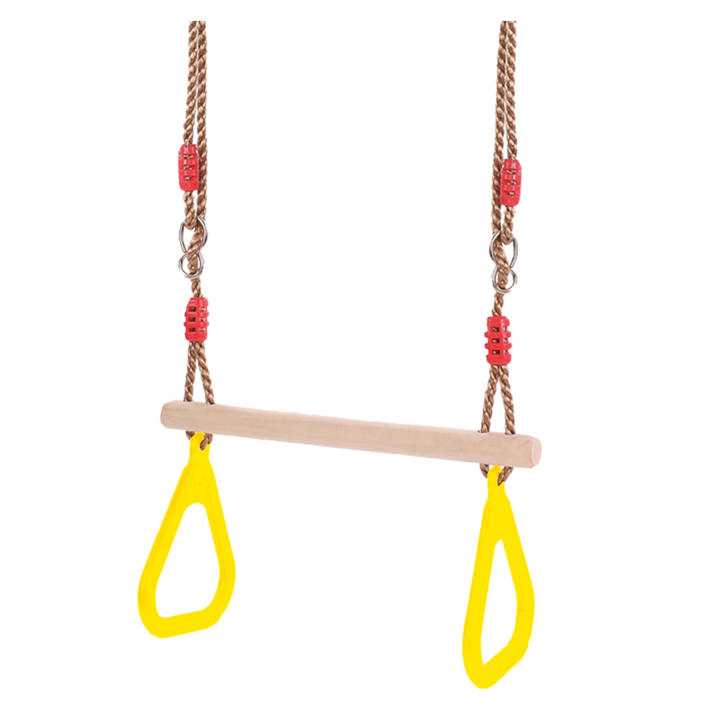 Wooden Trapeze Swing with Rings for Indoor Outdoor Yard Garden Play Toys