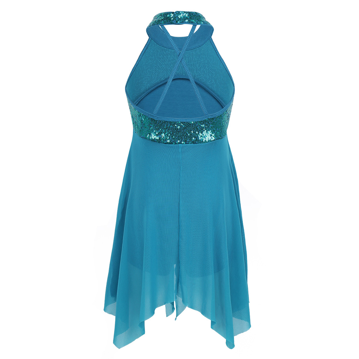 Kinder Mädchen Ballett Lyrical Moderne Zeitgenössische Ballroom Dance Kleid Halter Pailletten Criss Cross Zurück Solo Dance Trikot Kleid – Detail 12