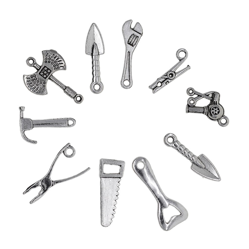 50pcs Assorted Tool Charm Pendant Ax Hammer Plier Wrench Mens Fashion Craft