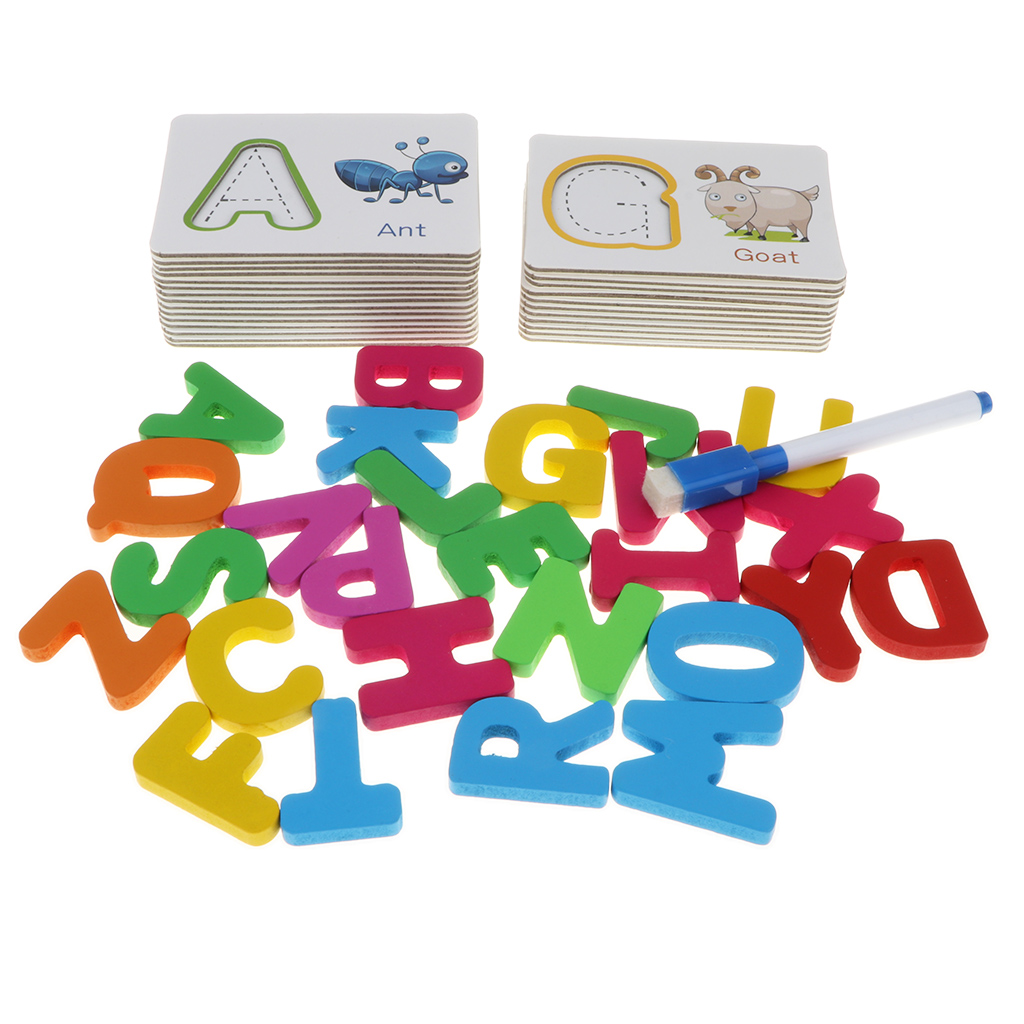 Wooden 26 ABC Alphabet Letters Learning & Writing Jigsaw Puzzles Blocks Toy Kids