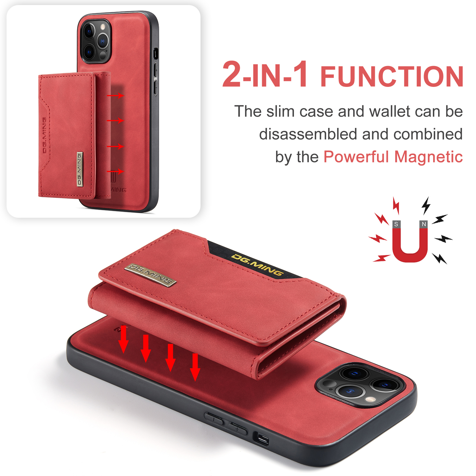 cheap iphone xr cases DG.MING Split body Magnetic Case PU Leather Divide Wallet Bag Close Cover for iPhone 13 12 11 Pro Max Mini 8 7 PLUS XR XS SE iphone 11 card case