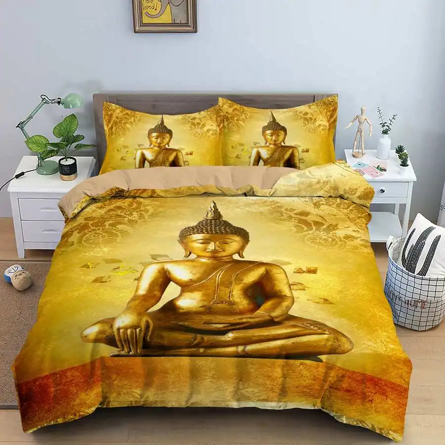 Sitting Buddha Statue Digital Printed Bedding Set Single Double King Queen Size Luxury Duvet Cover PIllowcase 2/3pcs Bedclothes