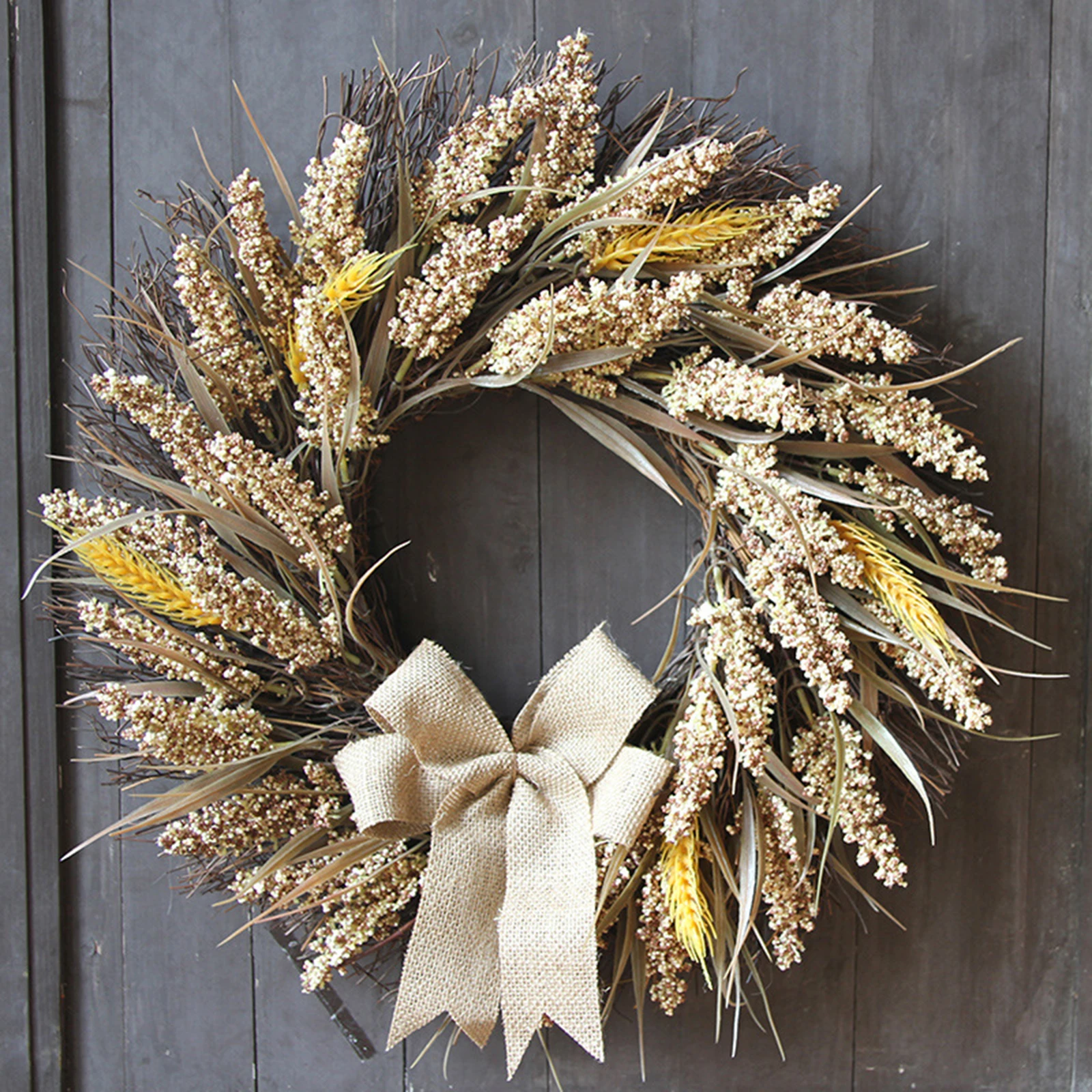 Artificial Wheat Wreath Harvest Festival Autumn Garland Farmhouse ing