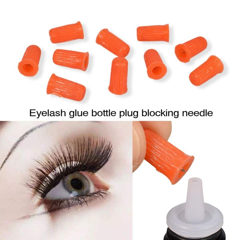 100PCS Wimpern Kleber Flasche Stecker Kleber Flasche Pins Blockieren Nadel für Wimpern Extensions Werkzeuge Orange – Detail 13