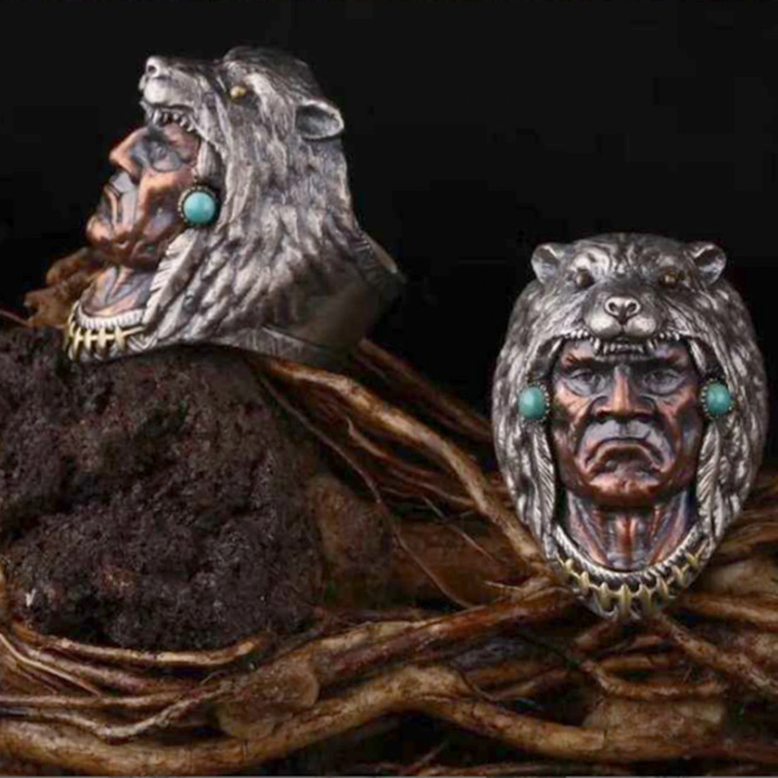 Men's Ring Hip Hop Punk Retro Indian Werewolf Tribal Chief Rings Jewelry