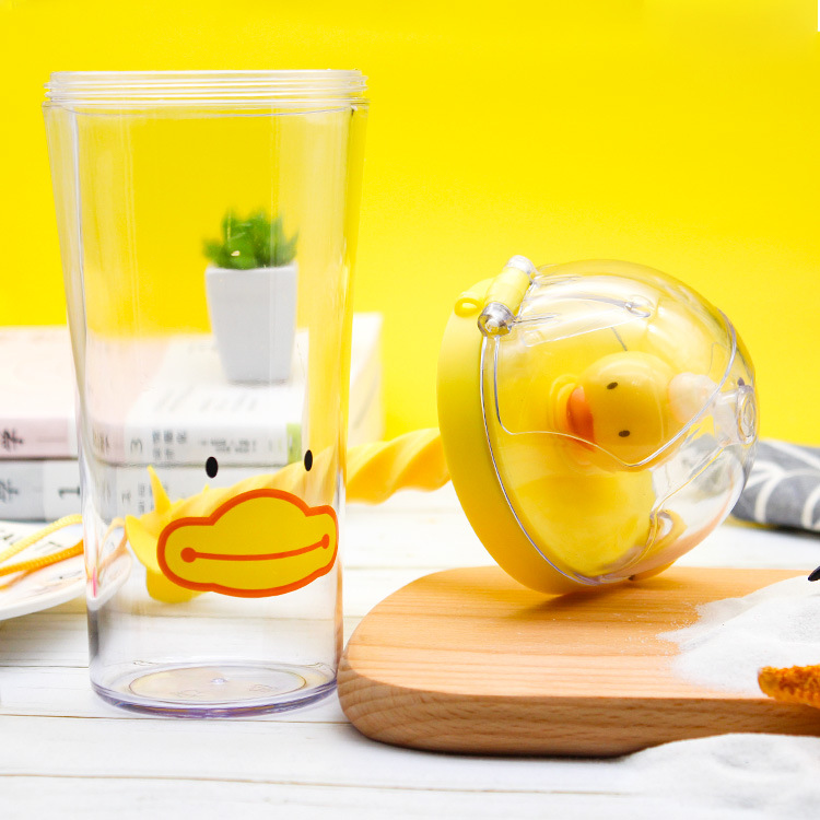 Water Bottle Reusable Insulated Plastic Cartoon Reusable Straw Travel Cup For Home