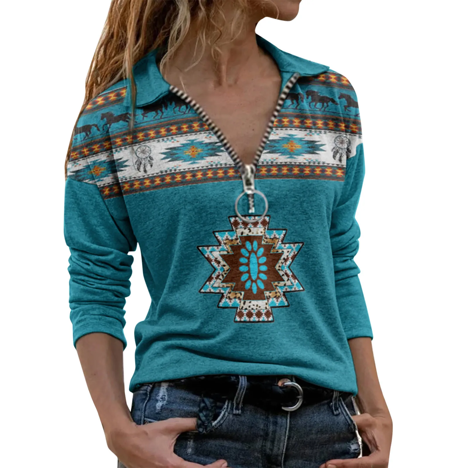 Kleding Dameskleding Tops & T-shirts Tunieken Prachtige geweven Huilpil-Mexicaanse wol-zwart-turkoois-blouse-top-tuniek-westen-zuidwesten-boho-inheemse-wol-traditionele-vogels 