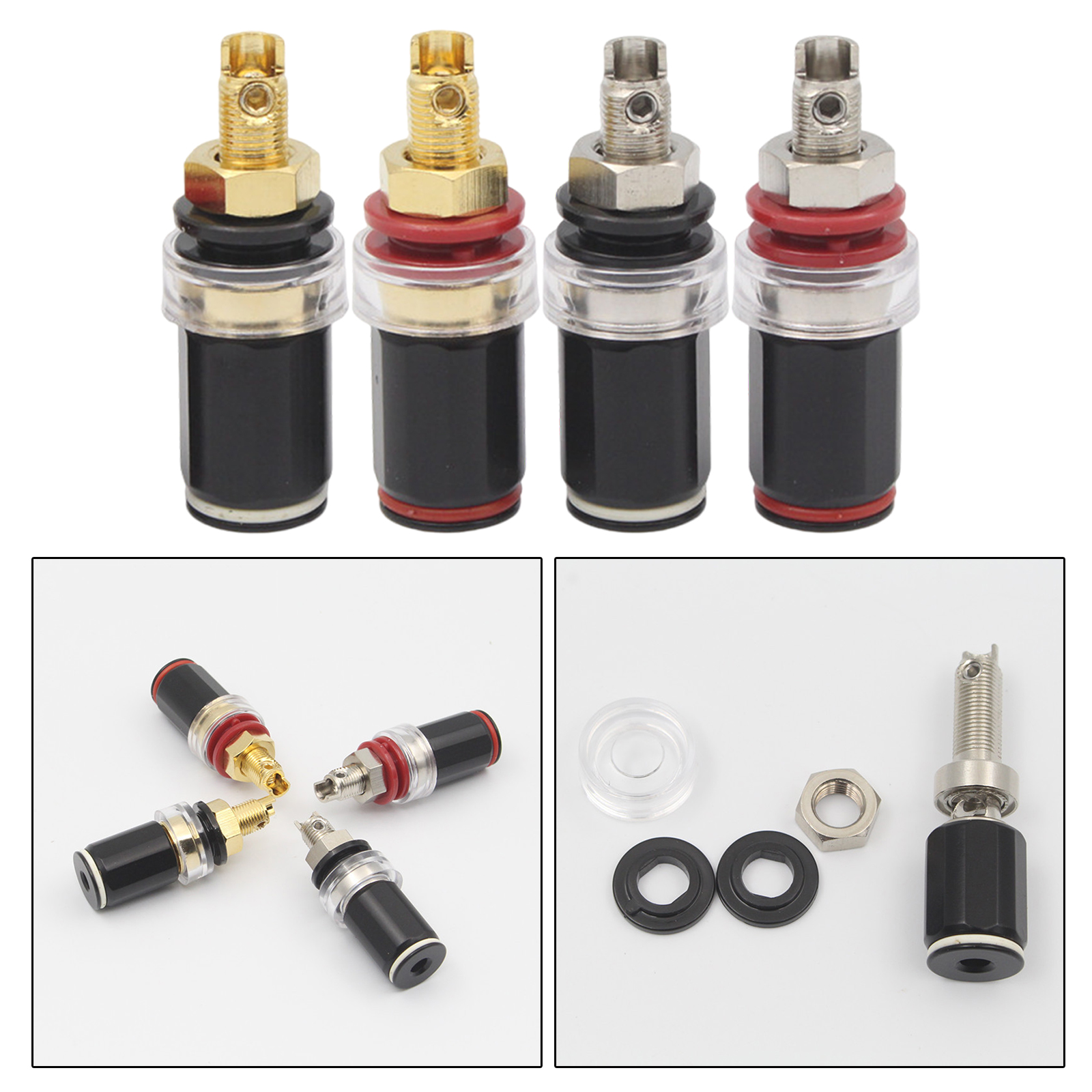 4 pcs HIFI Speaker Terminal 50mm Pure Copper Gold-plated Terminal Block Amplifier Audio Banana  Socket Connector