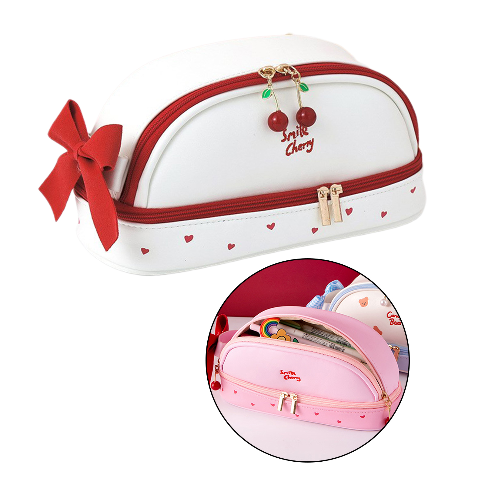 Lovely Pencil Case Stationery Storage Dual Zippered Pen Pouch Cosmetic Bag for Girls Gift
