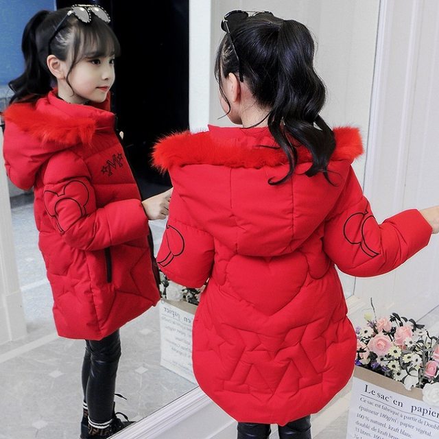 お歳暮 2025 3-12Years Teenager Long Letter Jacket Girls Warm Keep Winter Girls