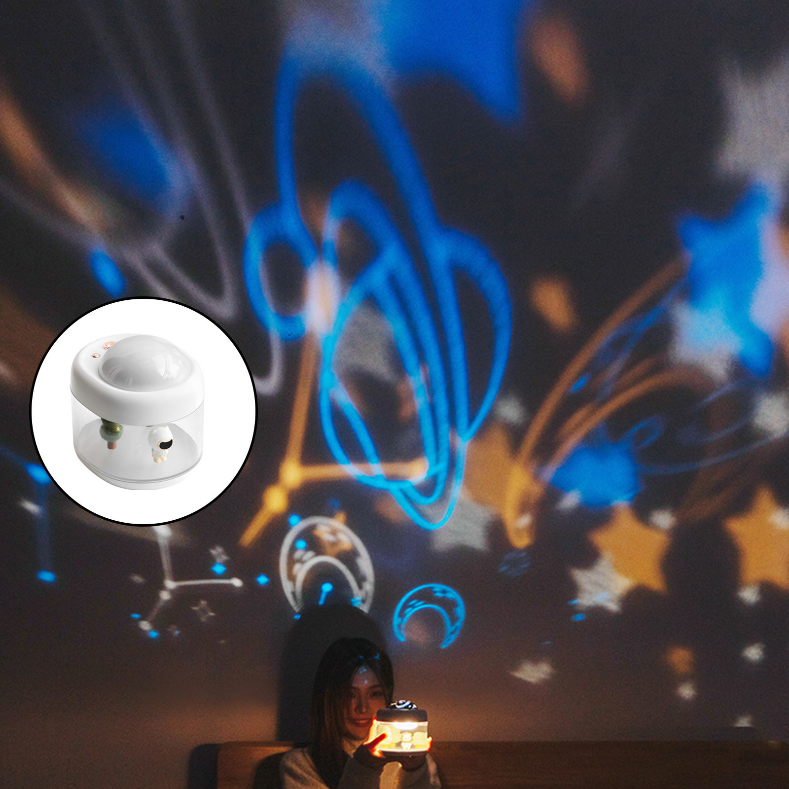 Mini Air Humidifier USB Aromatherapy Rechargeable Silent Night Light with Projector Desktop Cool Mist Humidifier for Office Car