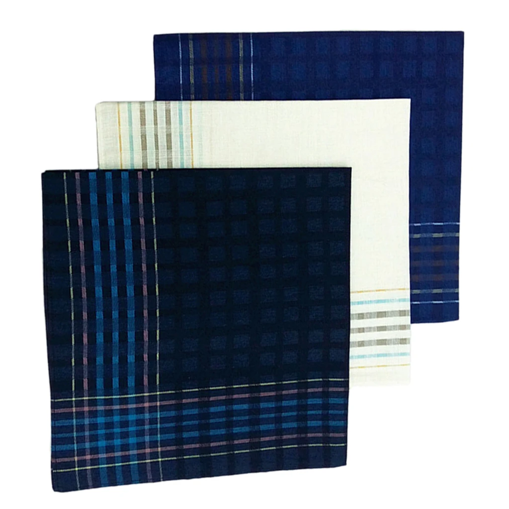 3 Pack Men`s Vintage Plaid Print Handkerchiefs   Cotton  Square