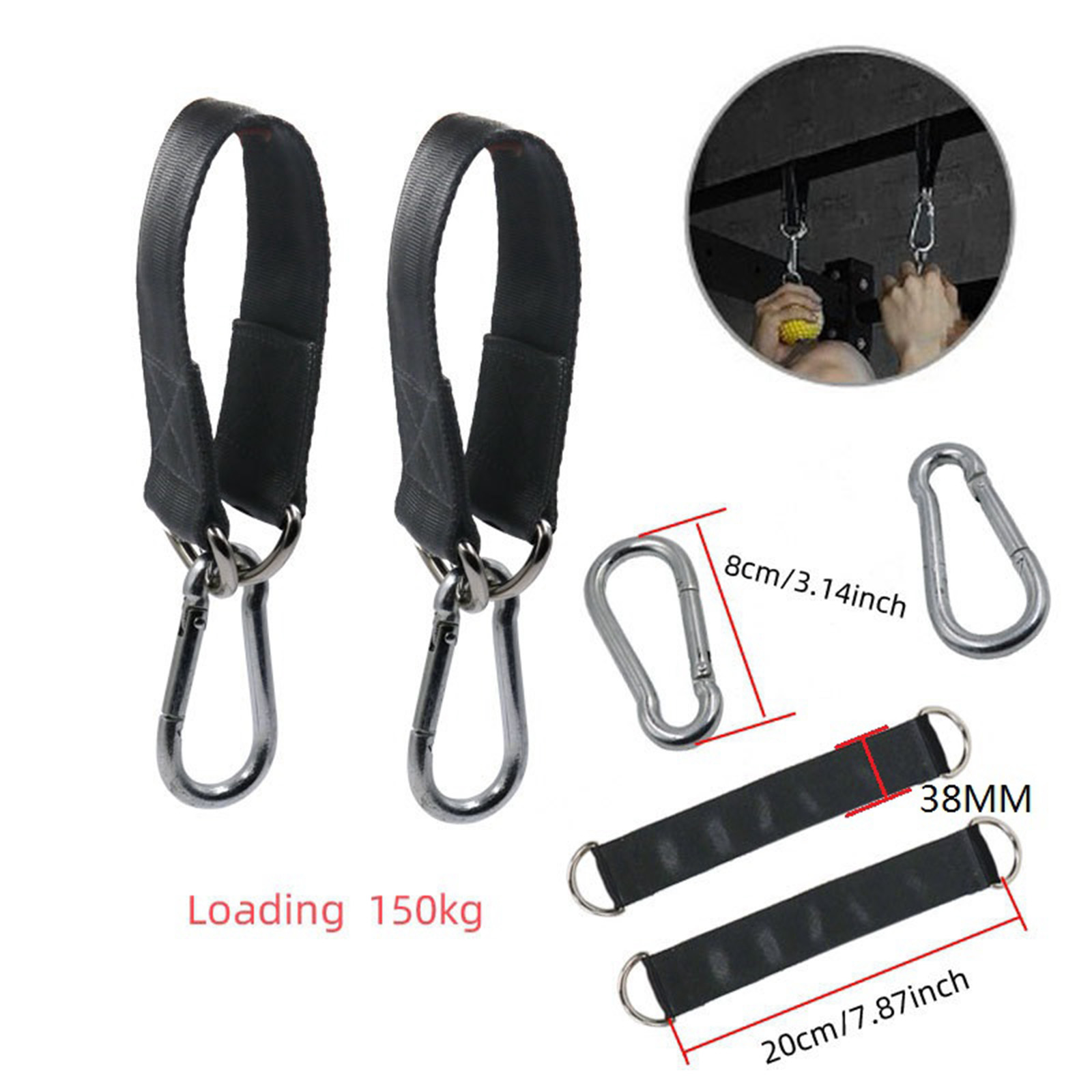 150kg Swing Hanging Straps Kit Gym Hanging Strap Webbing W/ D-ring Hooks