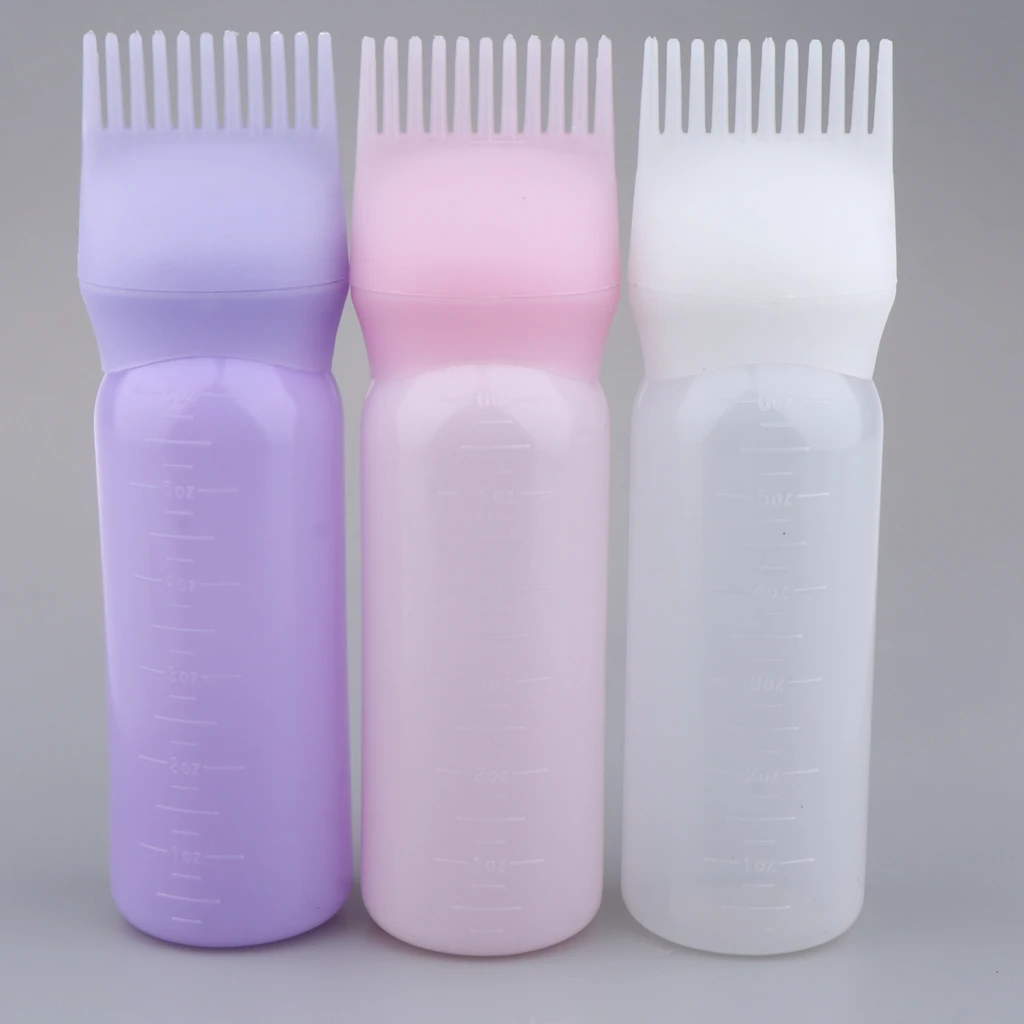 Empty Refillable Hair Dye Bottle Color Applicator with Graduated Scale Brush Comb Salon Hair Coloring Tools 60ml