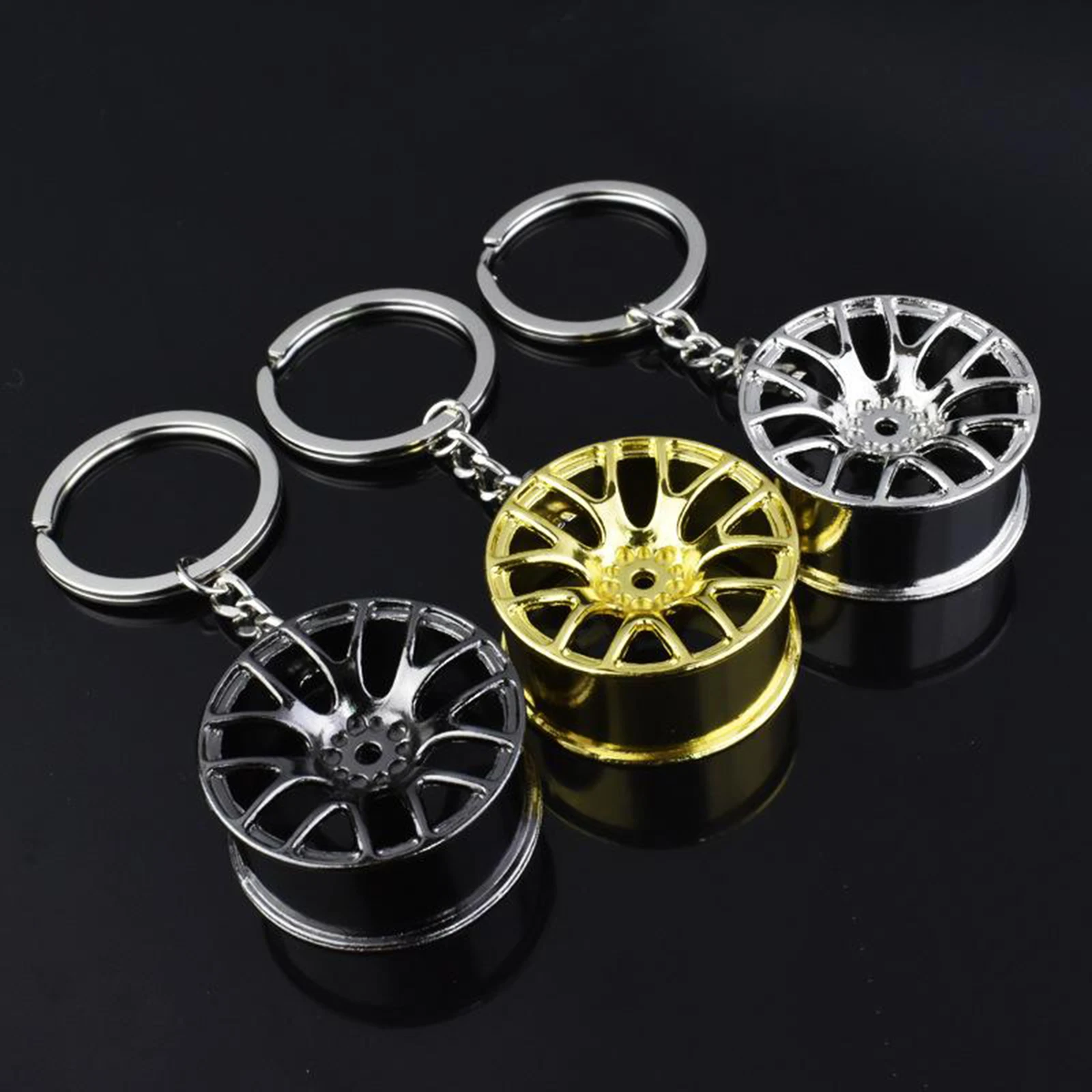 Metal Wheel Rim Keychain Auto Car Handbag Bag Wheel Hubs Key Chain Keyring Holder Hanging Pendant Charm Decor for Woman Man