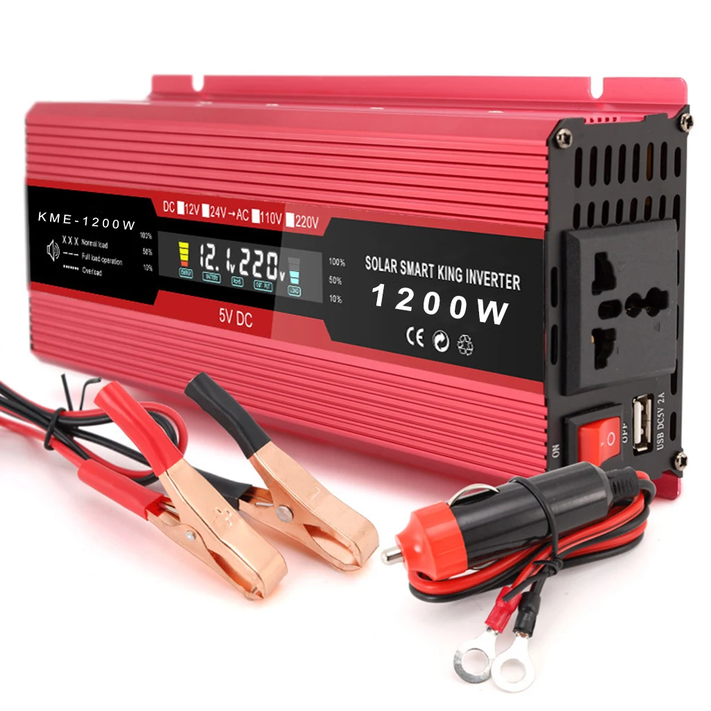 1200W 2000W Power Inverter Pure Sine Wave DC 12 V to 220 V AC LCD for Car RV