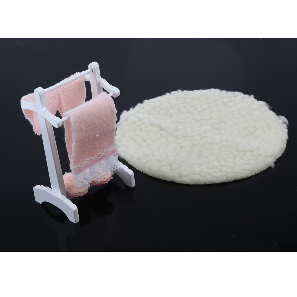 1/12th Rack with Towel And Floor Rug Dollhouse Miniature Decoration New