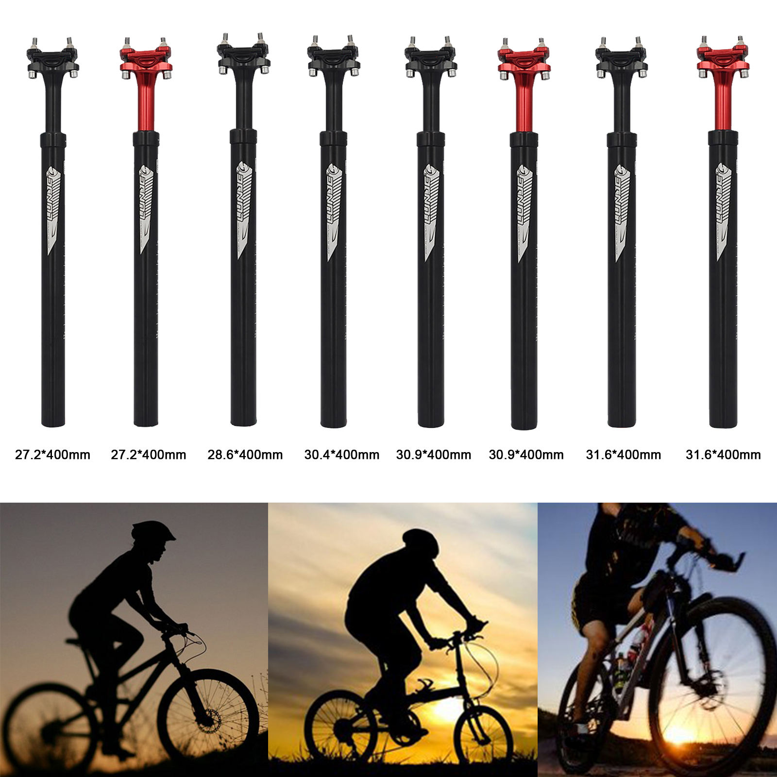 27.2/28.6/30.4/30.9/31.6 mm Road Bike Seatpost Adjustable Damping Length 400mm Folding Bike Aluminum Alloy Seat Tube