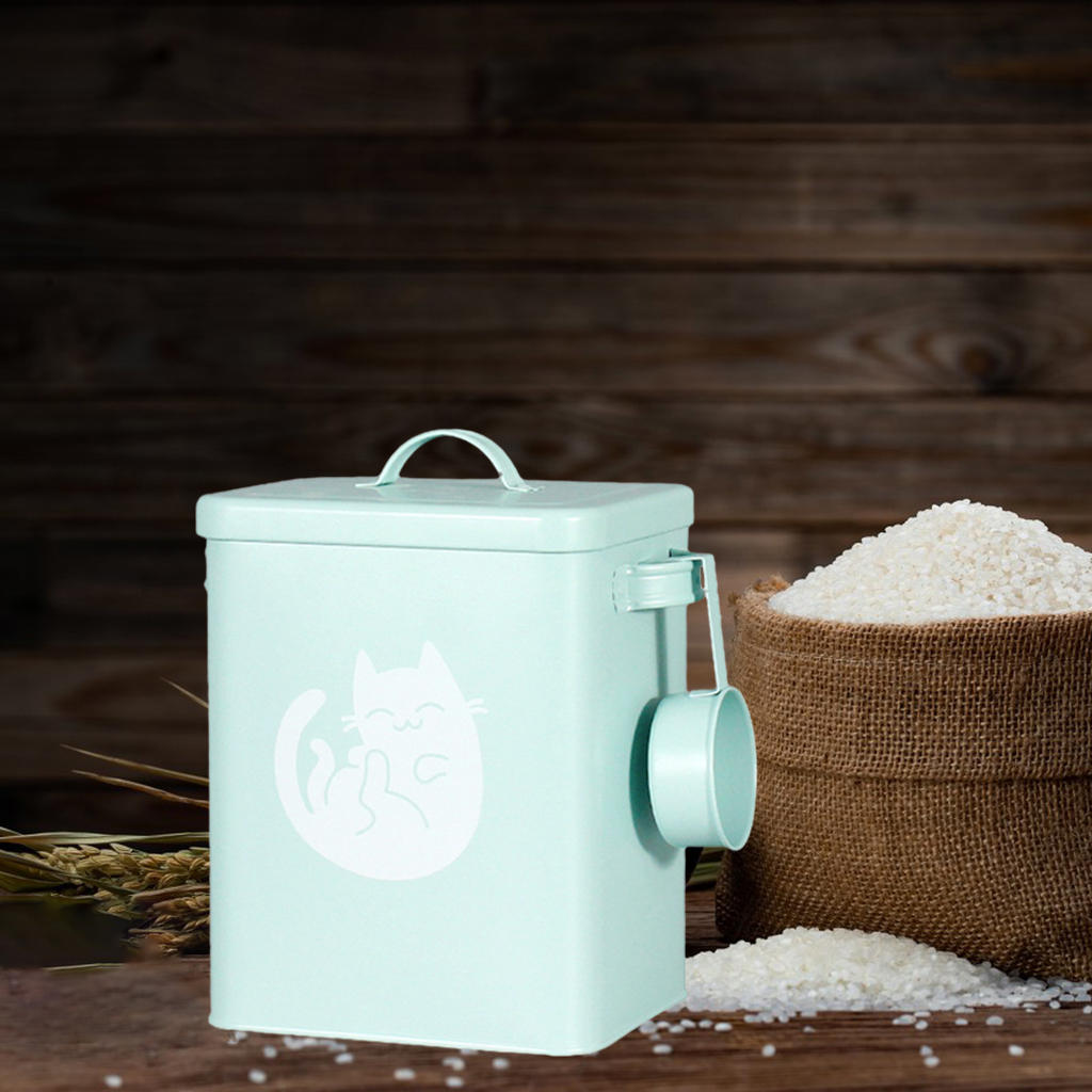 Airtight Storage Bucket with Scoop Food Storage Tin Food Canister Food Storage Container for Cat Food Dog Food Dry Food Pet Food