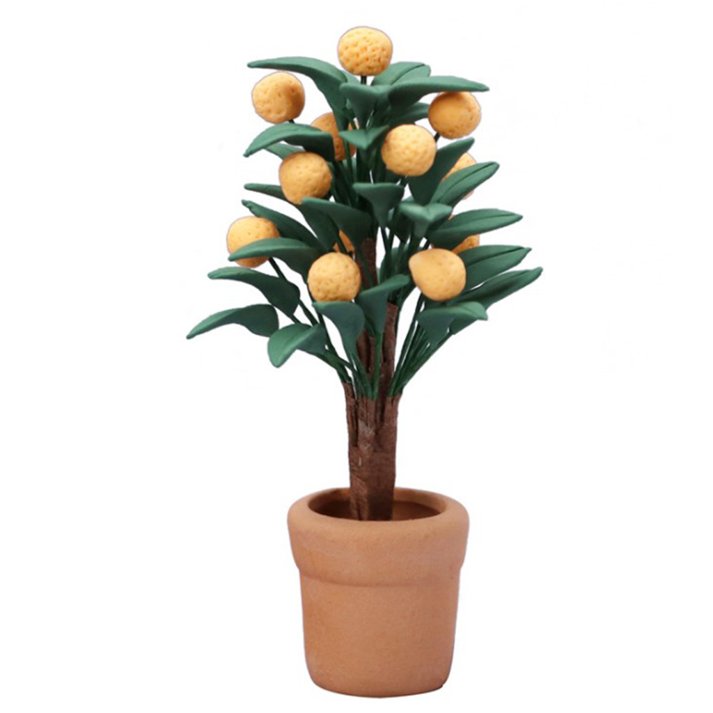 1/12 Doll House Crafts Miniature Citrus Tree Ceramics Flowerpot Resin Orange Creative Planter Model Ornaments Accessory