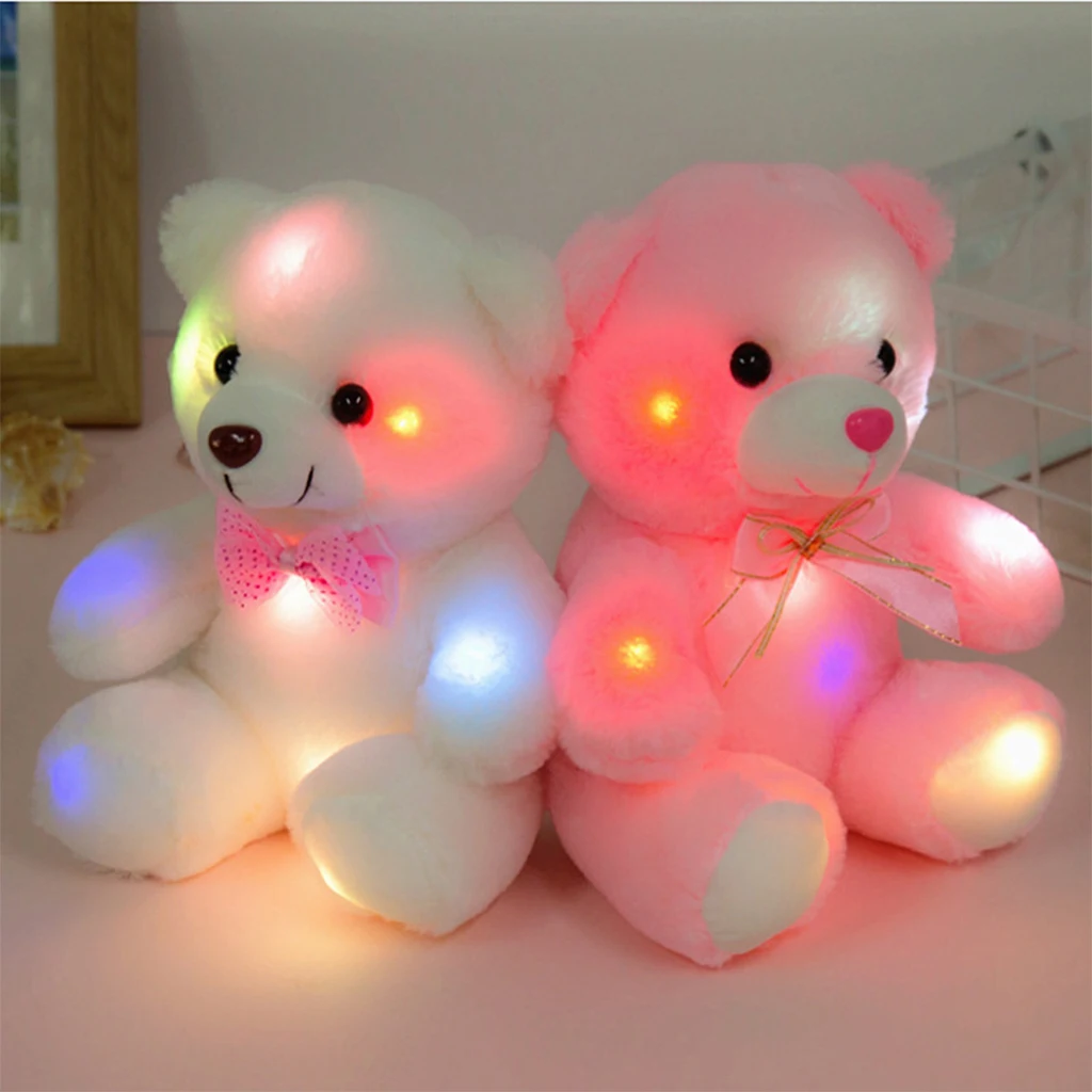 Adorable Night Light Bear Glowing Stuffed Animal Plush Toys Kids Bedtime Companion, 25cm