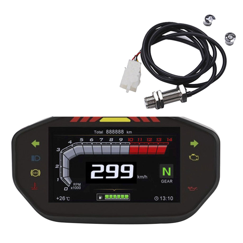 LCD Digital Backlight Waterproof Odometer Tachometer For 1,2,4 Cylinders Motor