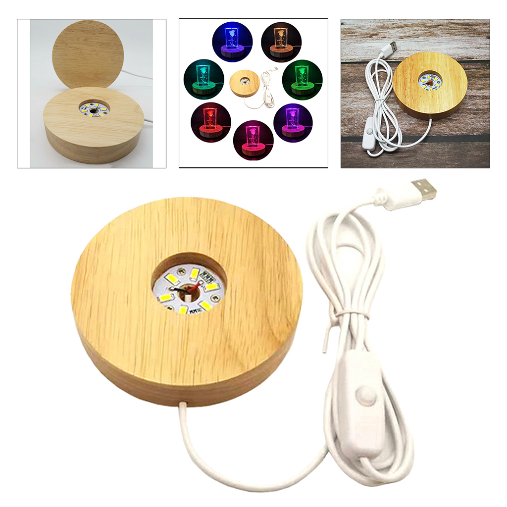 Round Wooden Base Led Table Lamp with USB Switch Modern Night Light Acrylic Led Night Lamps Holder Assembled Base
