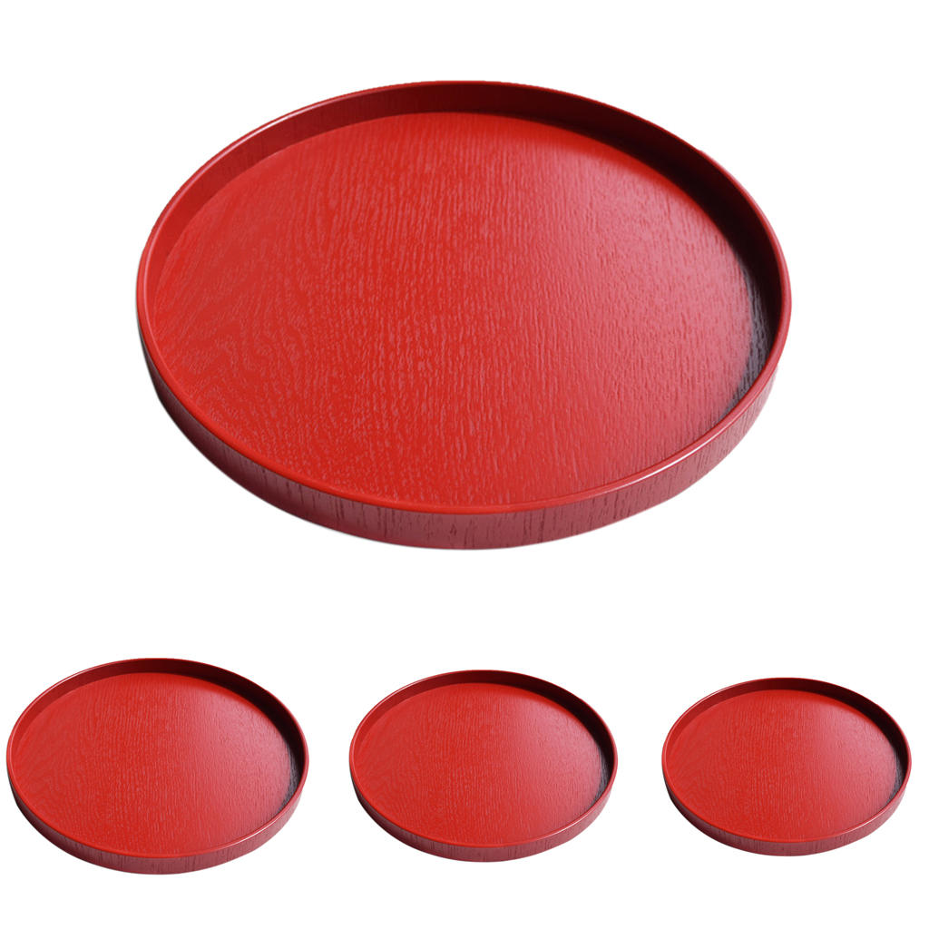1pcs Round Tray Wood Wooden Bar Pub Waiter Serving Drinks Snacks Food Red