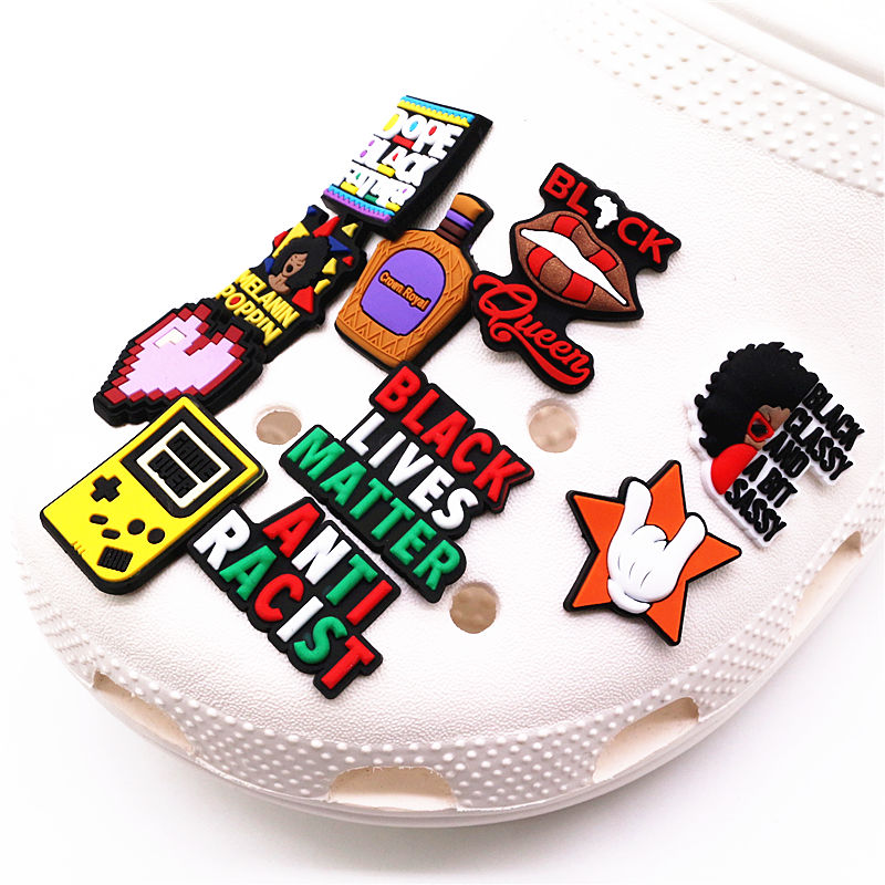 33 Kinds of Melanin Rights Protection Shoe Charms Accessories Black Life Prayer PVC Shoe Decoration for Croc jibz X-mas Gifts