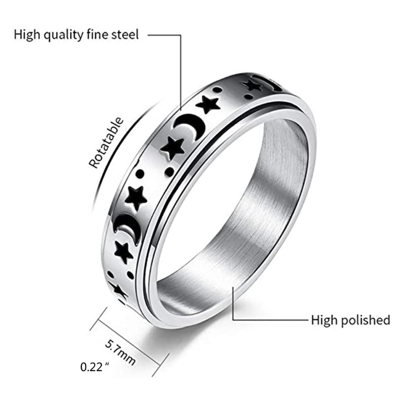 X4ya ステンレス鋼の自由奔放に生きる 不安を軽減する 男性と女性のための誕生日のストレス 回転する星と月のリング 指輪 Aliexpress 男性女性のための男性女性クールのためのステンレス鋼そわそわスピナー男性女性のための女性の結婚式の婚約バンド Acores Com Br