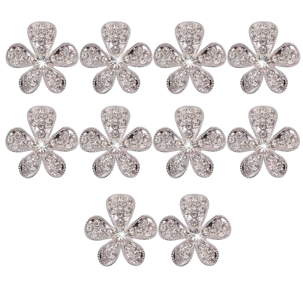 10x Bright Clear Crystal Diamante Flower Crafts Buttons Flatback Embellishment