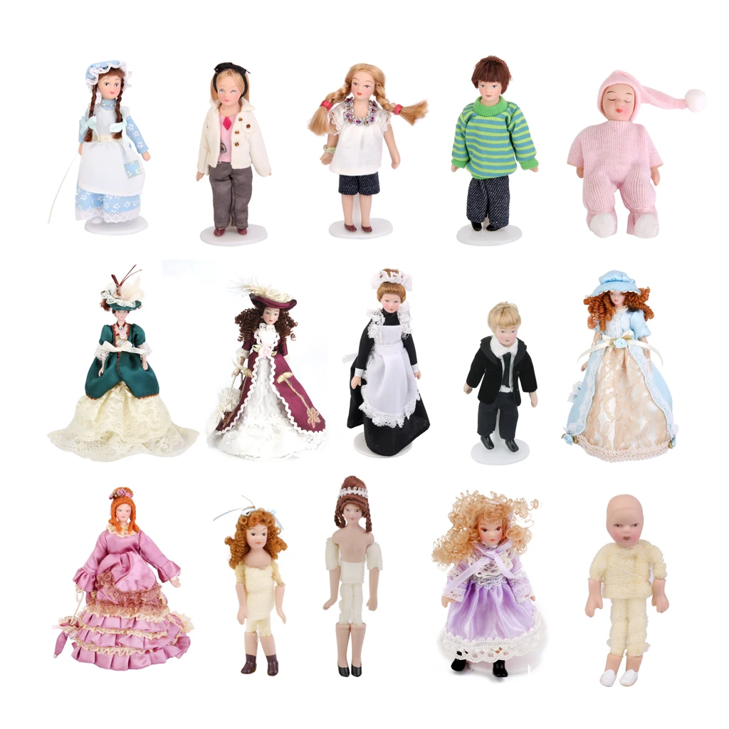 1:12 Dollhouse People Miniature Porcelain Boy Girl Doll Wearing Hat w/Stand 
