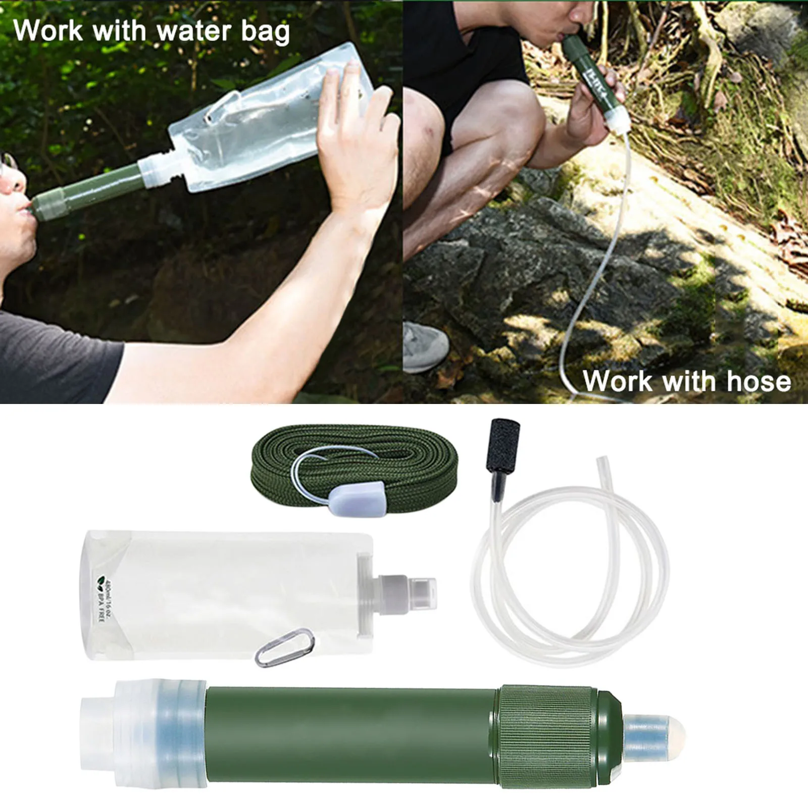 Outdoor Survival Water Filter Personal Purifier Filtration Emergency Gear,