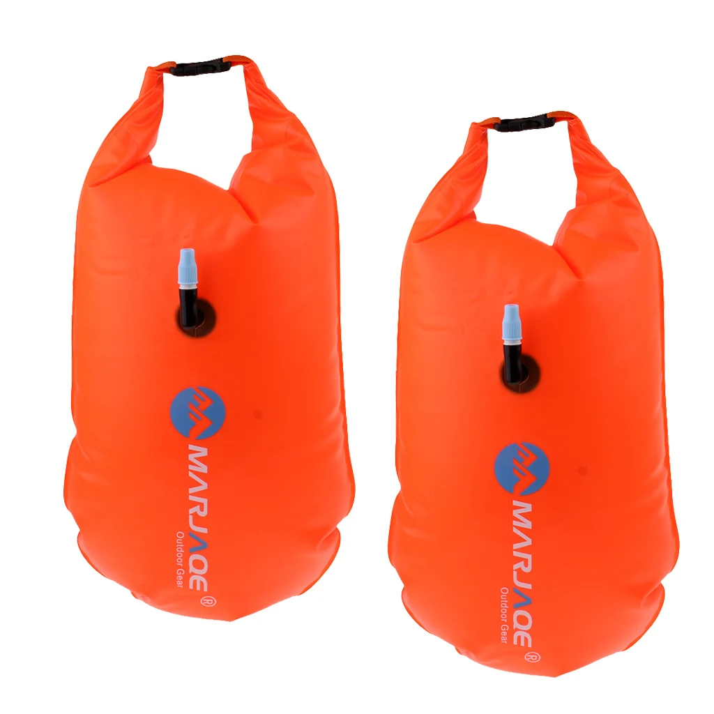2pcs High Visibility Swimming Inflatable Dry Bag Swim Safety Float Flotation Device Open Water Swim Buoy for Diving Snorkelling