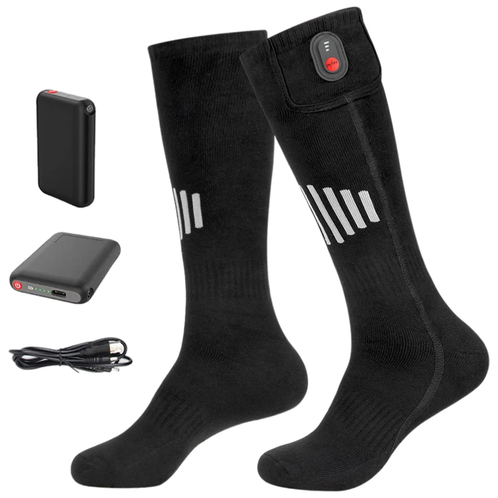 Heated Socks Winter Warm with 4200mAh Large Capacity Battery Unisex Washable Ski Long Stockings Heating Sock for Riding Cycling